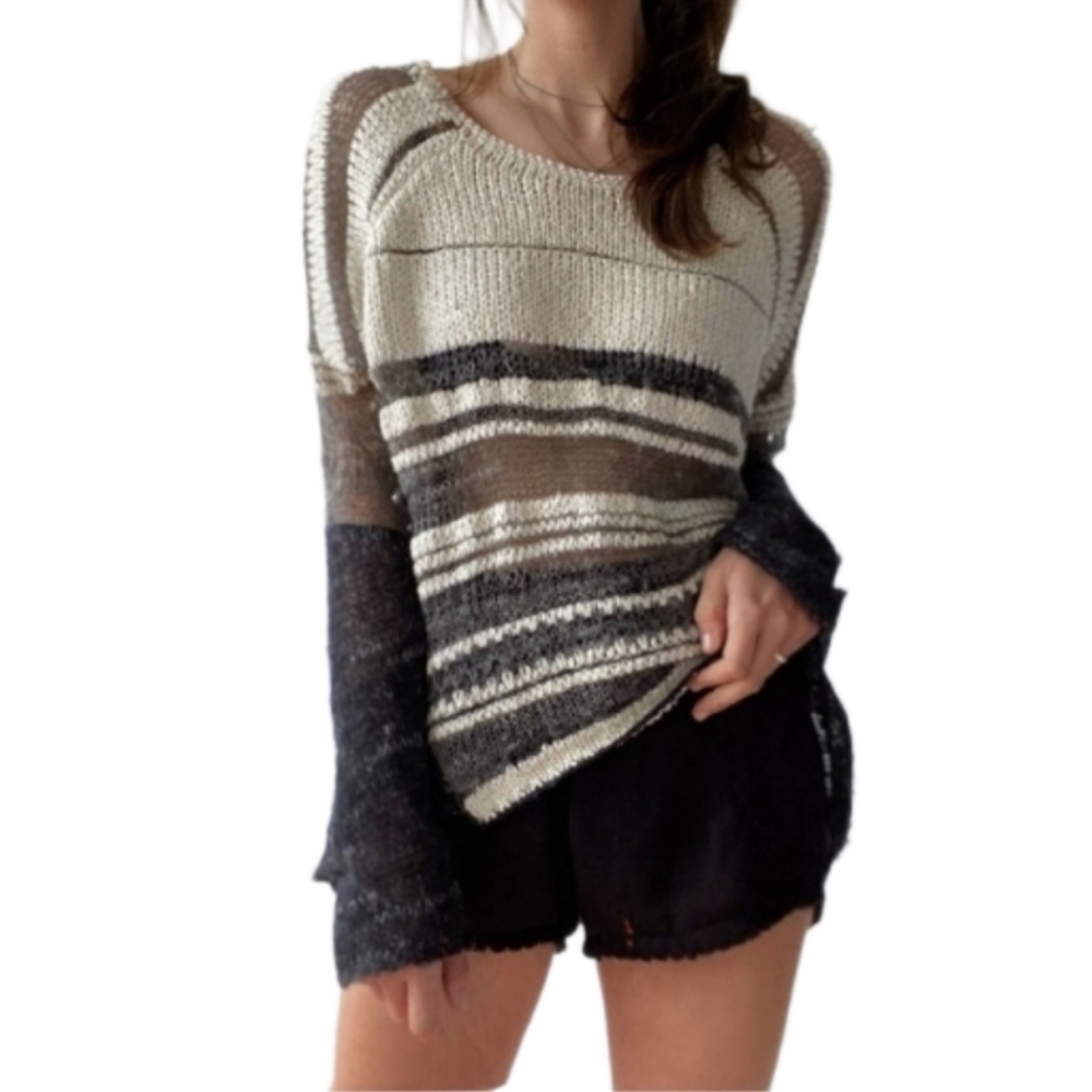 Helmut Lang Light Weight Open Contrast Knit Sweater